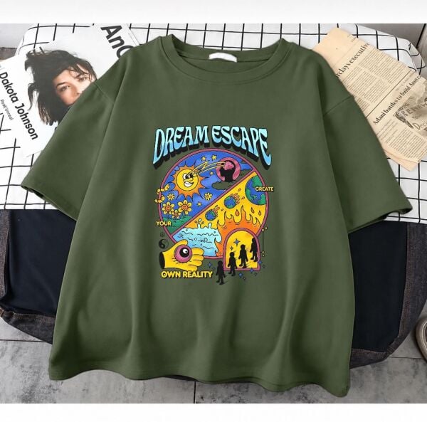 Dream Escape Own Realıty Baskılı Haki T-Shirt