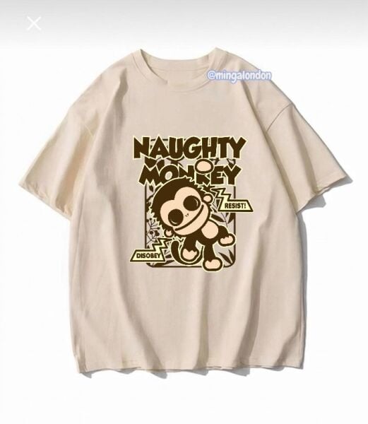 Naughty Monkey Baskılı Bej T-Shirt