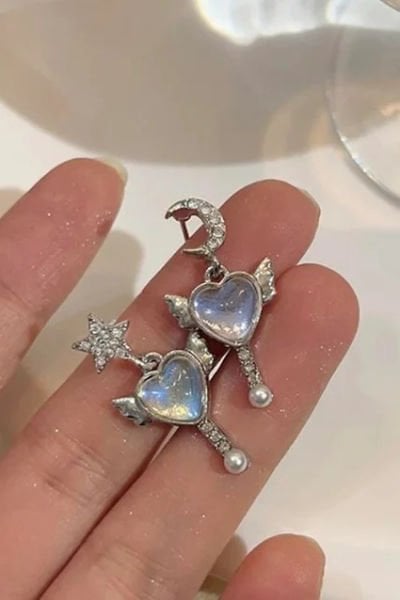 Y2K Blue Heart Star Küpe