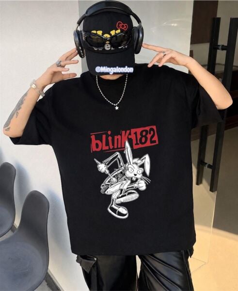Blink 182 Baskılı Siyah Oversize T-Shirt