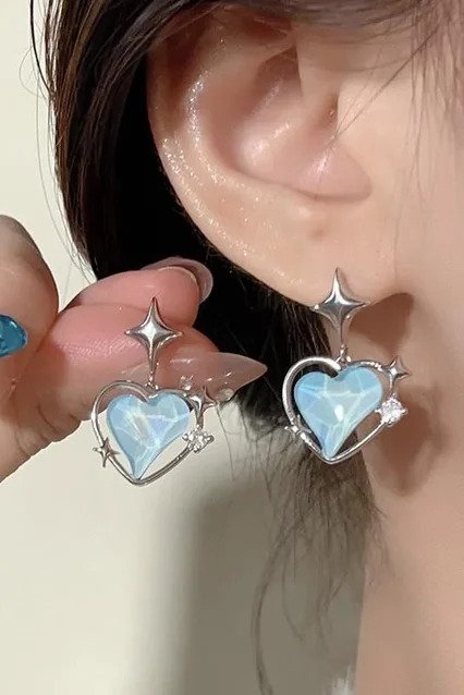 Blue Heart Sparkly Küpe