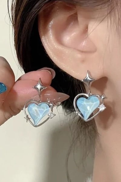 Blue Heart Sparkly Küpe