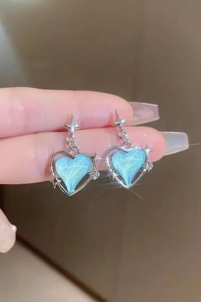Blue Heart Sparkly Küpe