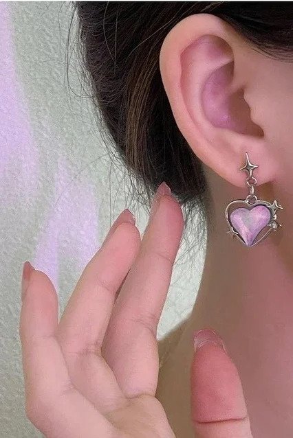 Pink Heart Sparkly Küpe