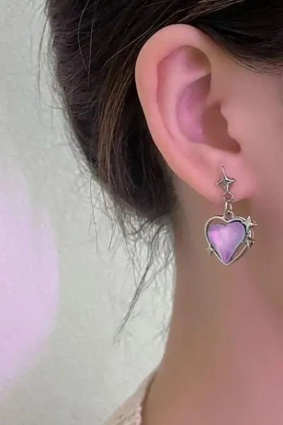 Pink Heart Sparkly Küpe
