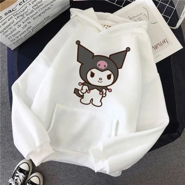 Beyaz Kuromi Kalın Kumaş Kapşonlu Sweatshirt
