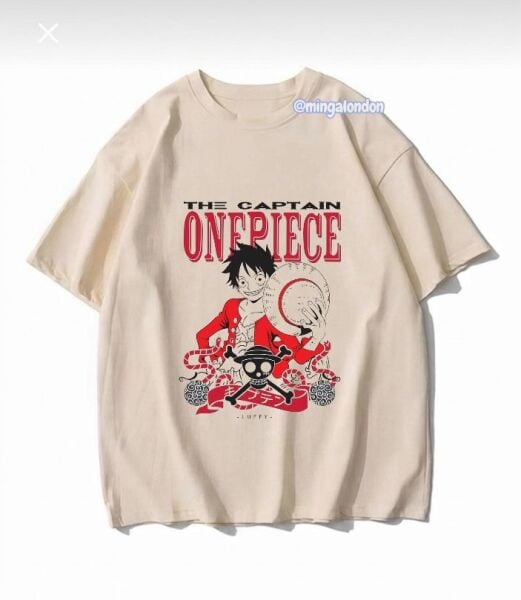 The Captaın One Pıece Baskılı Bej T-Shirt