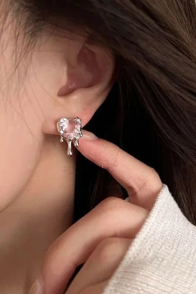 Pink Crystal Heart Melting Küpe