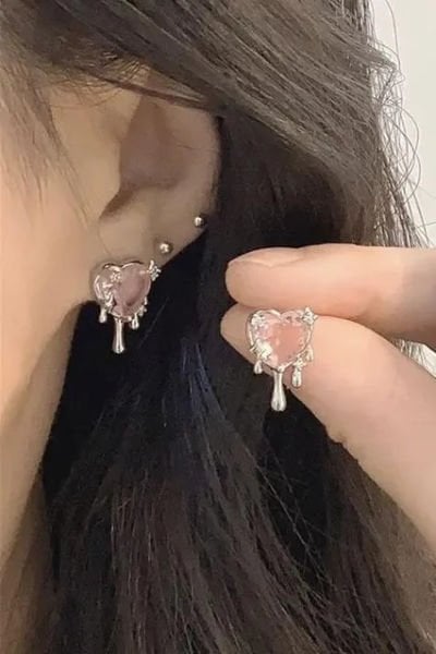 Pink Crystal Heart Melting Küpe