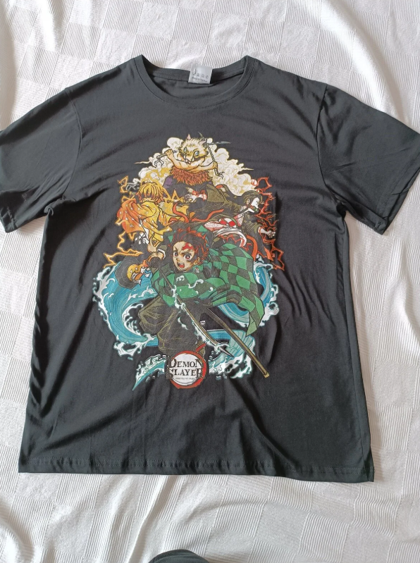 Siyah Demon Slayer Baskılı Bisiklet Yaka Unisex T-shirt Oversize