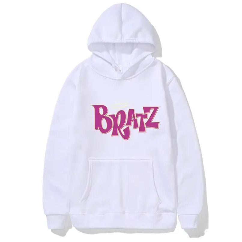 Beyaz Bratz Kalın Kumaş Kapşonlu Sweatshirt