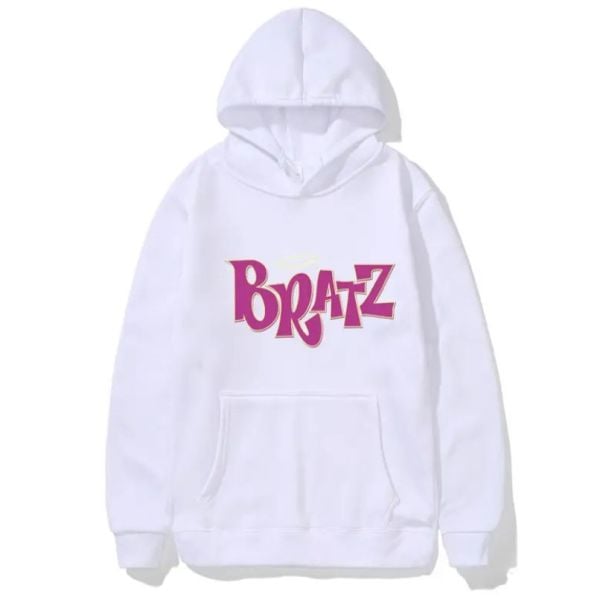 Beyaz Bratz Kalın Kumaş Kapşonlu Sweatshirt