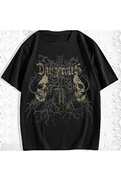 Siyah Vintage Gothic Dangerous Cross Unisex T-shirt