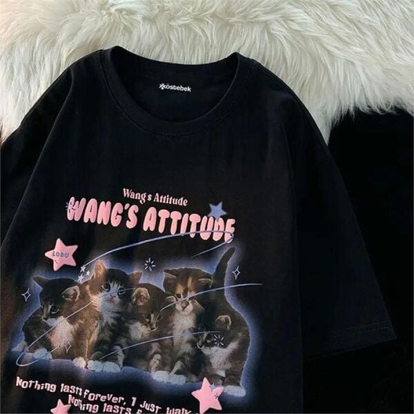 Siyah Wang's Attitude Kittens (UNİSEX) T-shirt