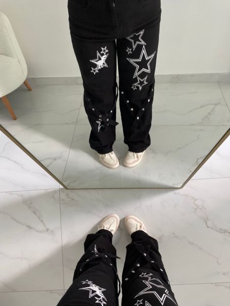 Y2k Siyah Star Palaska Baggy Pantolon