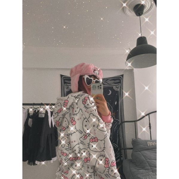 Hello Kitty Pembe Peluş Bomber Şapka