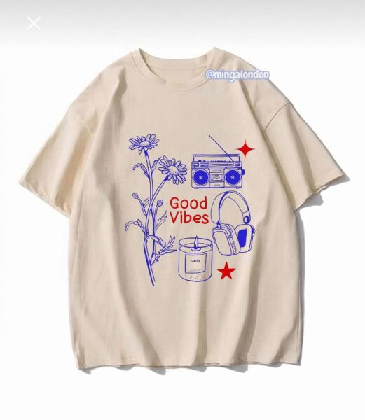 Good Vıbes Baskılı Bej T-Shirt