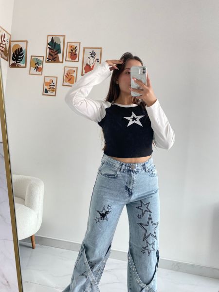 Y2k Mavi Star Palaska Baggy Pantolon