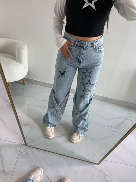 Y2k Mavi Star Palaska Baggy Pantolon