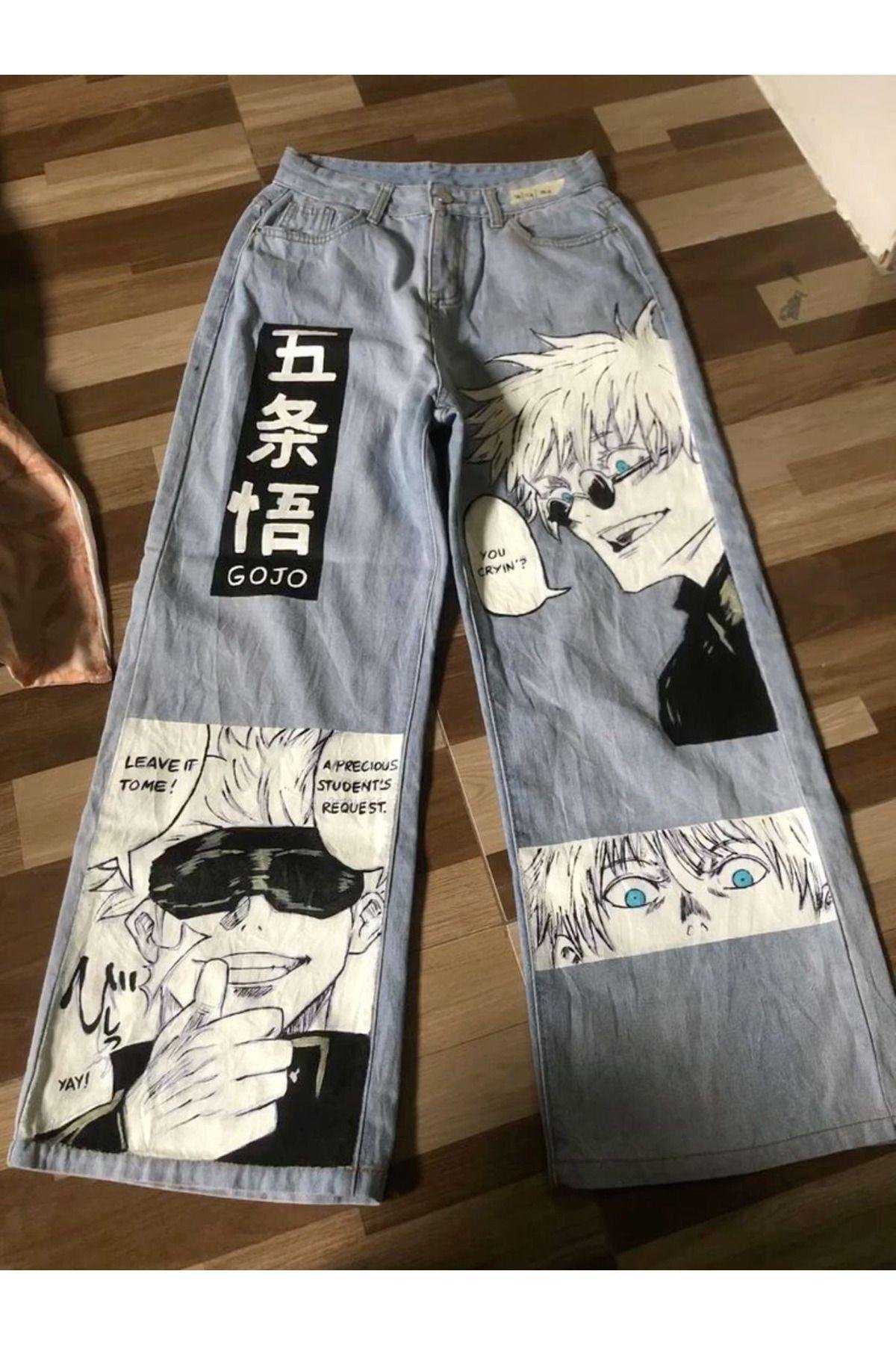 Y2k Anime Desenli Gojo Baggy Unisex Yıkamalı Pantolon