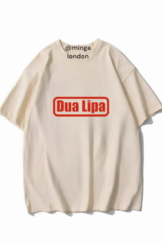 Bej Dua Lipa Photo Detail Ön Arka Baskılı Oversize Unisex T-shirt