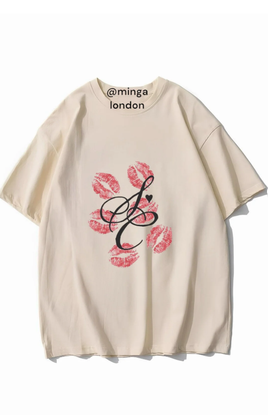 Bej Sabrina Carpenter Letter Kiss Ön Arka Baskılı Oversize Unisex T-shirt