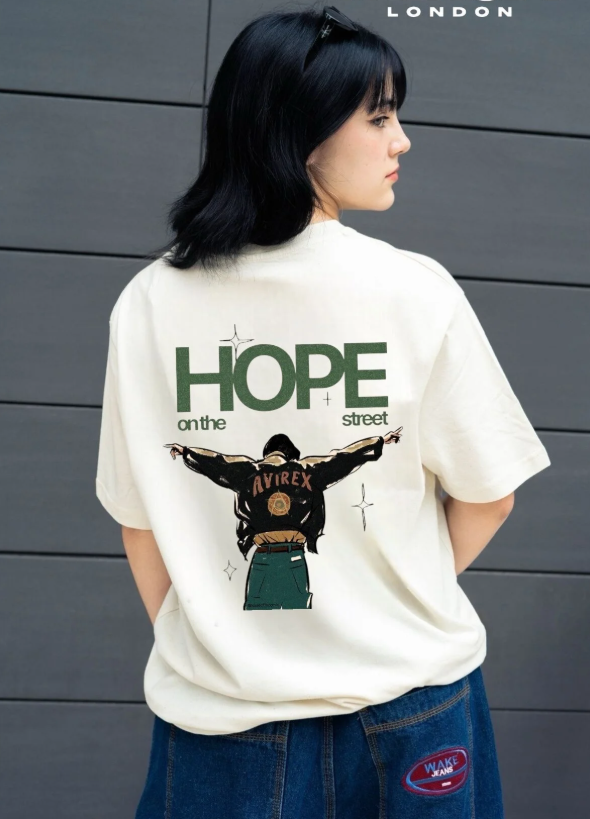 BTS Hope Baskılı Bej Oversize Tshirt