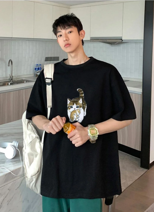 Cat & Cub Siyah Unisex Oversize T-shirt