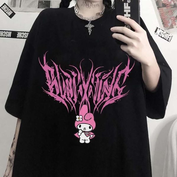 Anime My Melody - Sanrio Siyah (Unisex) T-Shirt