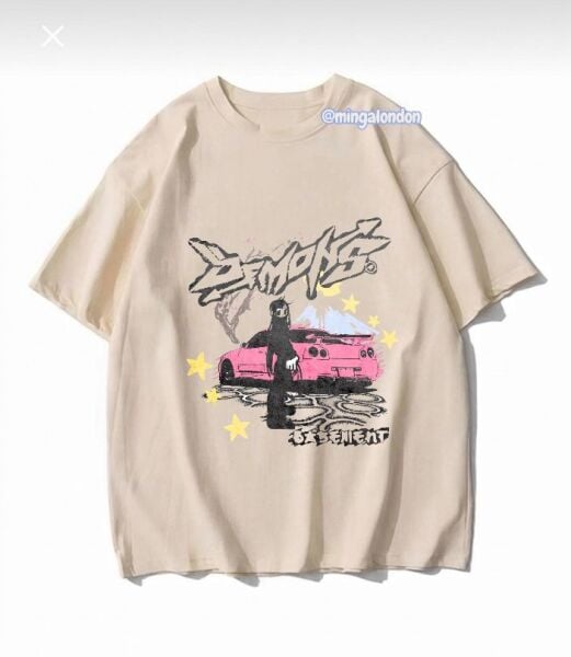 Demons Baskılı Bej T-Shirt