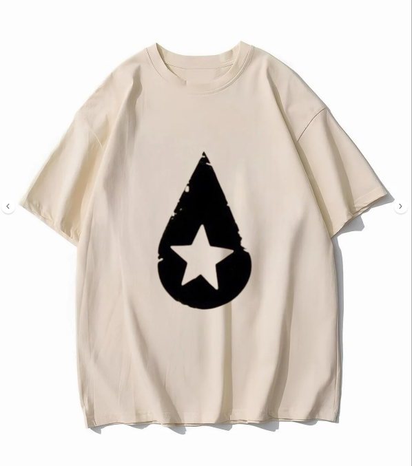 Conan Gray Star Ön Arka Baskılı Oversize Bej Tişört