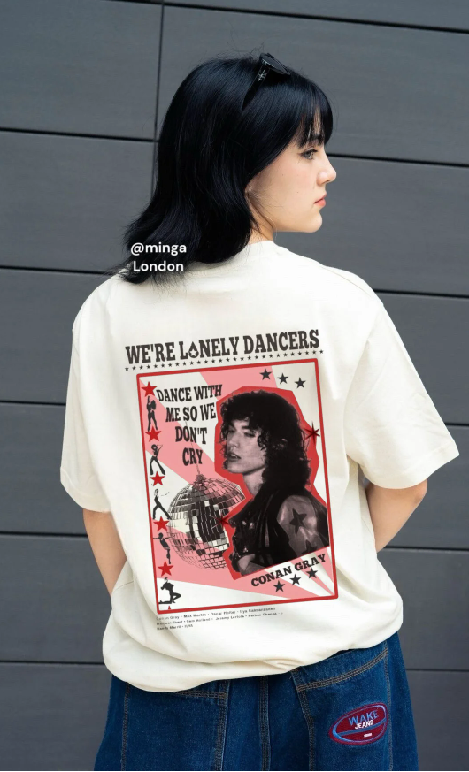 Conan Gray Star Ön Arka Baskılı Oversize Bej Tişört