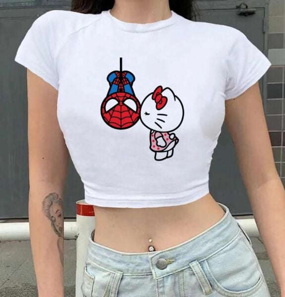 Spider-Man & Hello Kitty Baskılı Crop