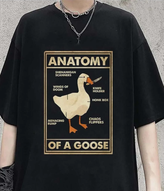 Duck Anatomy Baskılı Siyah Unisex Oversize T-shirt