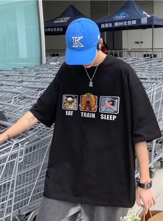 Eat Train Sleep Siyah Unisex Oversize T-shirt