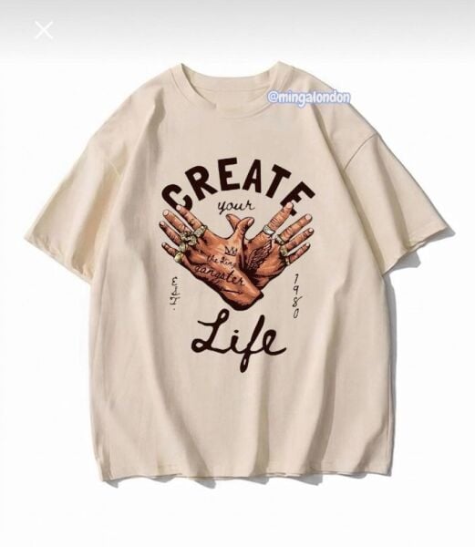 Create Your Life 1980 Baskılı Bej T-Shirt