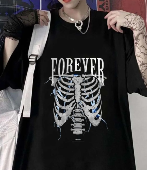 Forever Rib Baskılı Siyah Unisex Oversize T-shirt
