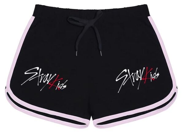 StrayKids Baskılı Siyah Pembe Detaylı Kız Çocuk Şort