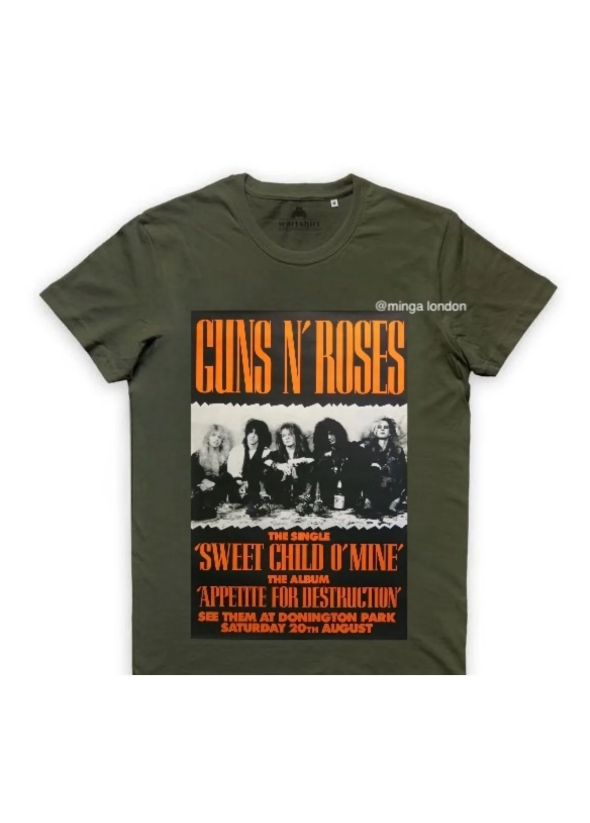 GUNS N' ROSES Haki Rengi Ön Baskılı Oversize T-shirt