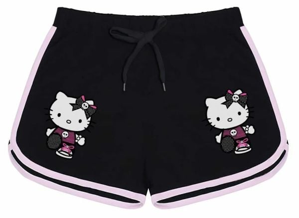 HelloKitty(BÜYÜK BASKILI) Baskılı Siyah Pembe Detaylı Kız Çocuk Şort