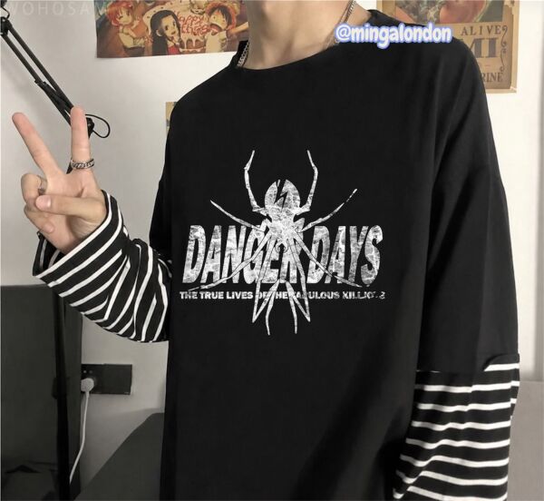 Fake Kollu Danger Day's Baskılı Oversize T-shirt