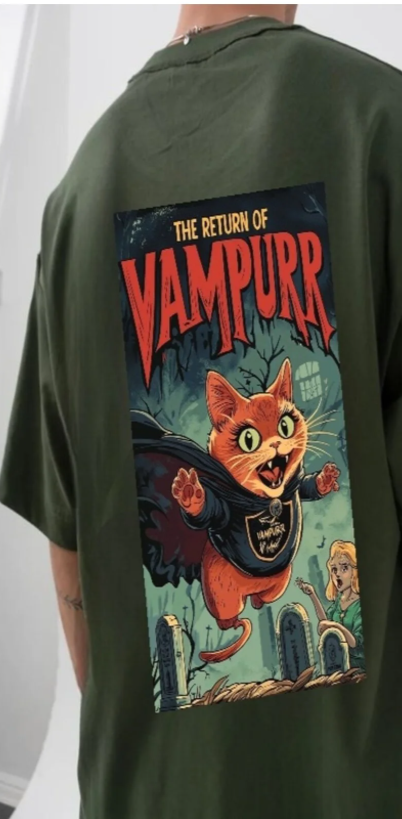 Haki Return of Wampur Ön Arka Baskılı Oversize T-shirt