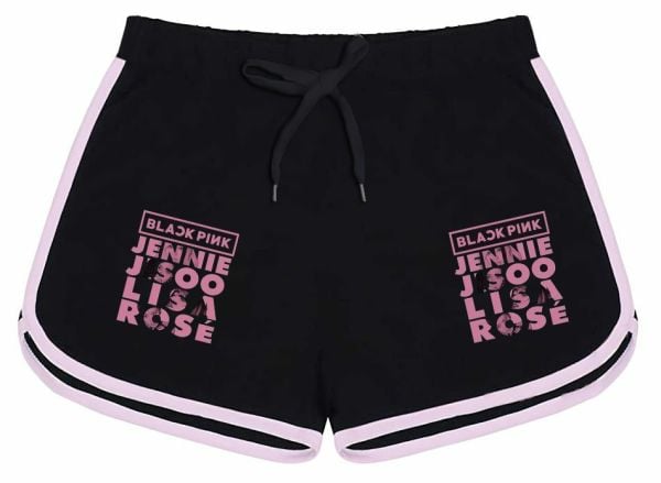 Blackpink Jennie,Lisa,Rose,Jisoo Kare Baskılı Siyah Pembe Detaylı Kız Çocuk Şort