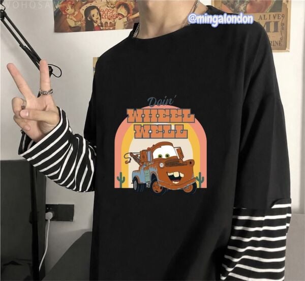 Fake Kollu Doin Wheel Weel Baskılı Oversize T-Shirt