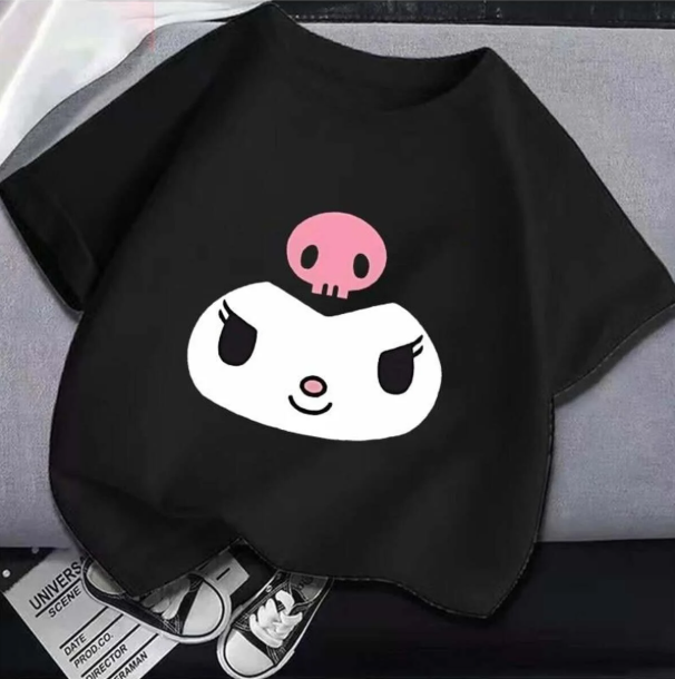Kuromi Face Unisex Oversize Siyah T-shirt