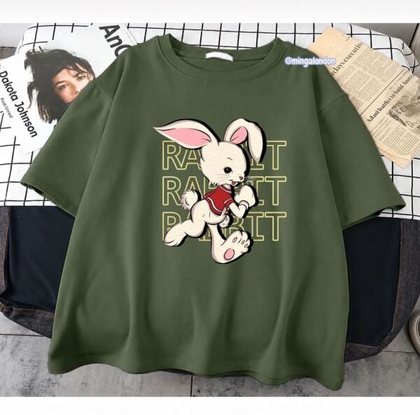 Rabbıt Baskılı Haki T-Shirt