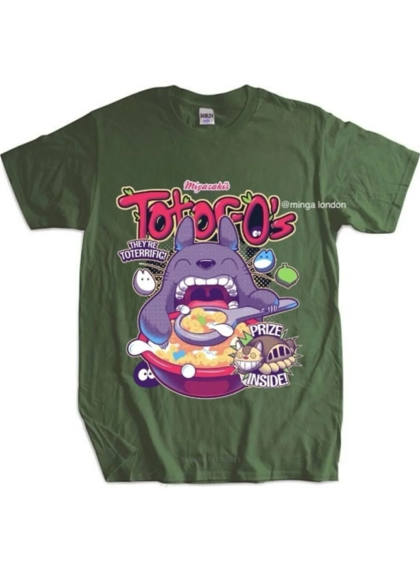 Hungry Totoro Haki Rengi Ön Baskılı Oversize T-shirt