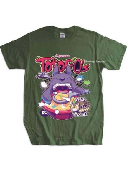 Hungry Totoro Haki Rengi Ön Baskılı Oversize T-shirt