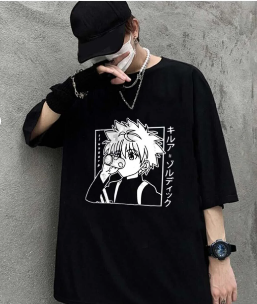Hunter X Hunter Killua Baskılı Siyah Unisex Oversize T-shirt