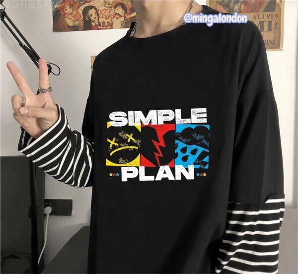Fake Kollu Sımple Plan Baskılı Oversize T-Shirt